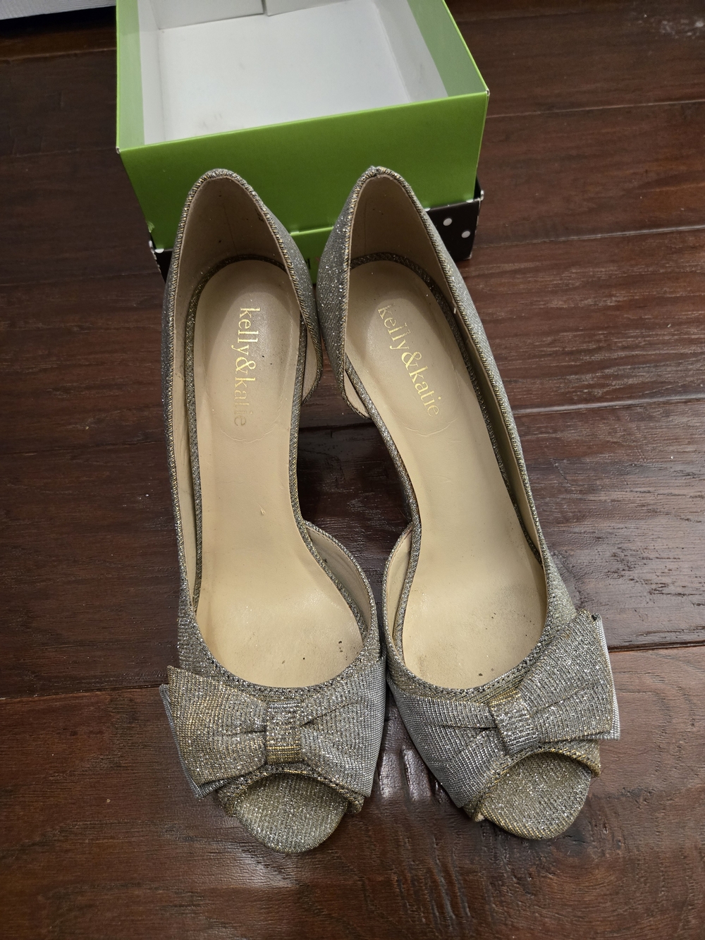 Kelly & Katie Silver Glitter Peep-Toe Heels with Bow